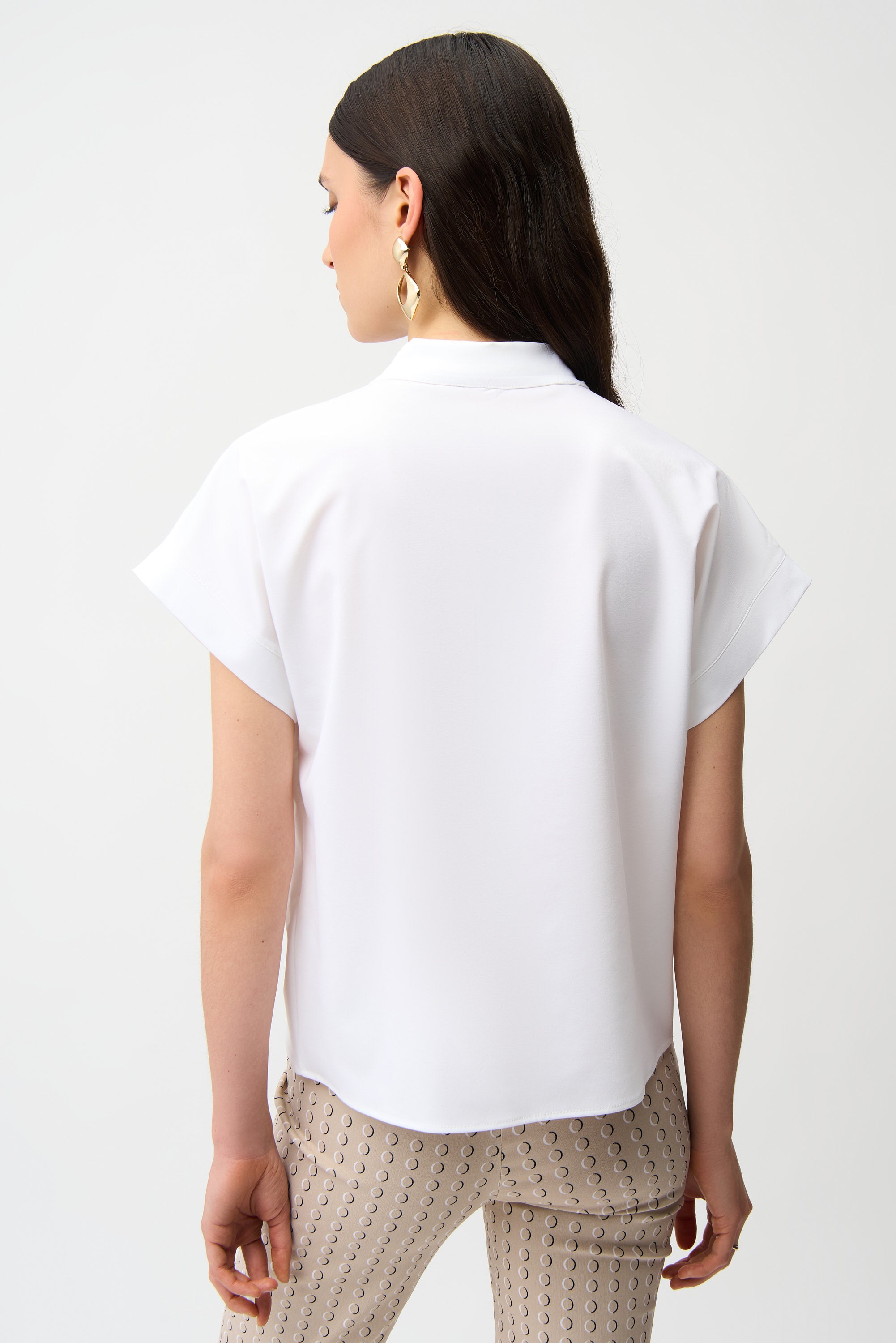 Blusa recta elástica con escote con cremallera blanco 261140
