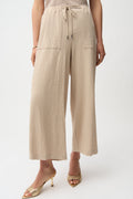 Pantalón crop texturizados sin cierres con bolsillos delanteros beige 261197