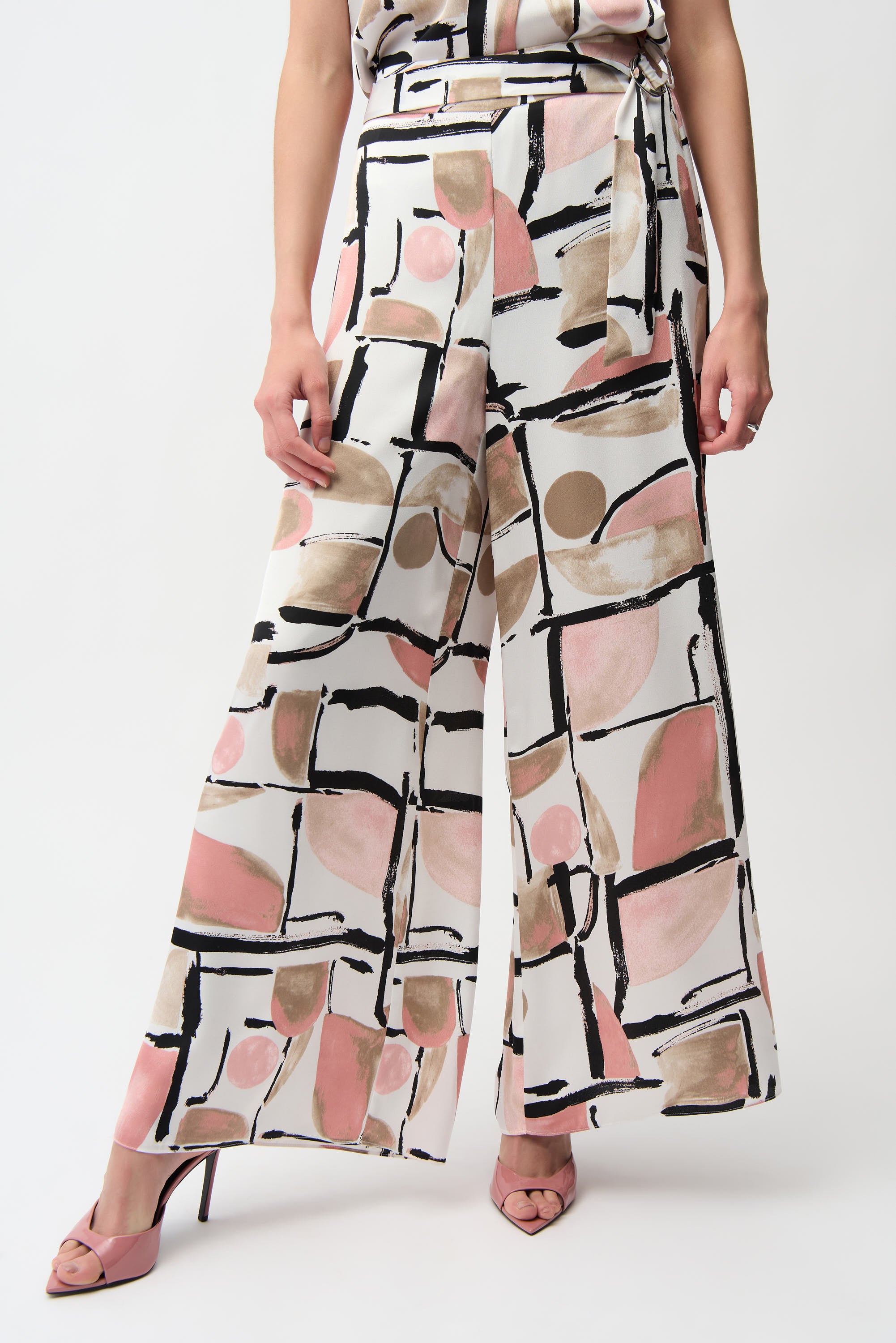 Pantalones con estampado abstracto de pierna ancha sin cierres rosa 261198