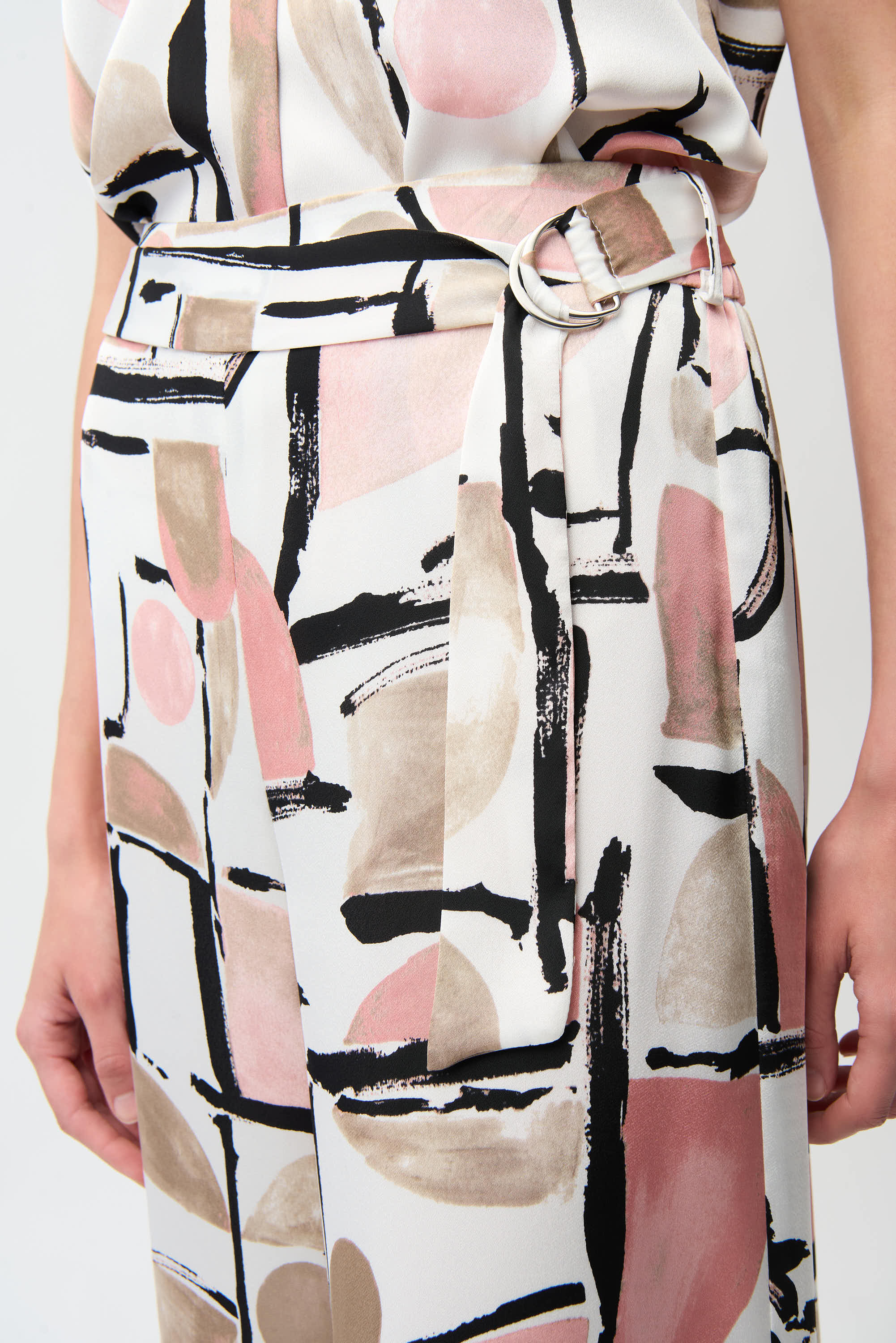 Pantalones con estampado abstracto de pierna ancha sin cierres rosa 261198