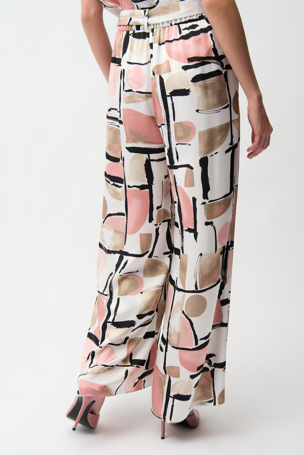Pantalones con estampado abstracto de pierna ancha sin cierres rosa 261198