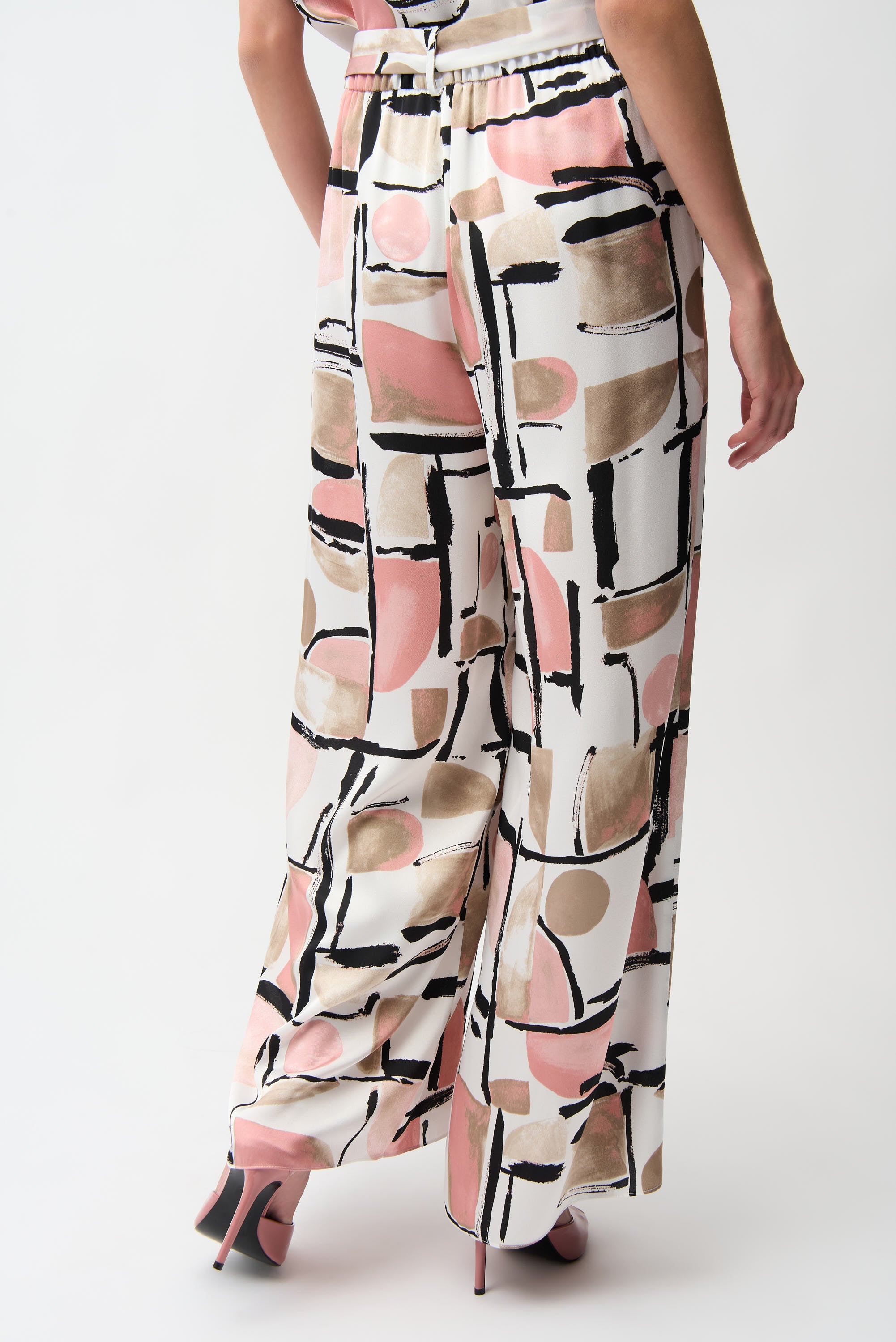 Pantalones con estampado abstracto de pierna ancha sin cierres rosa 261198