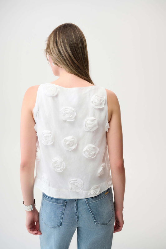 Top sin mangas de novedad con bordado floral en 3D blanco 261220
