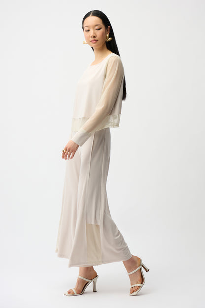 Pantalón de pierna ancha sin cierres malla beige piedra de luna 261277