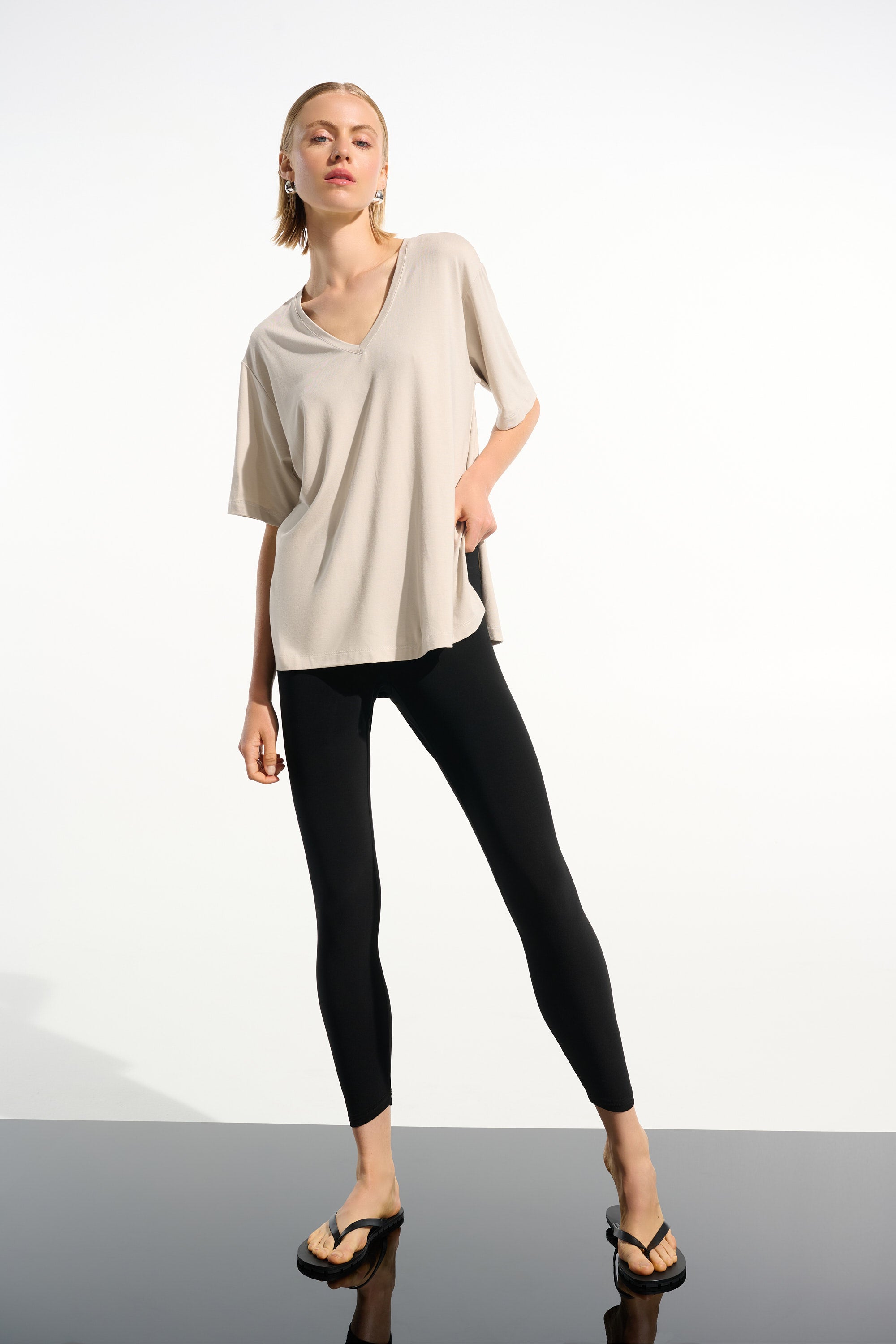 Leggings sin cierres de punto sedoso con cintura efecto faja negro 261619