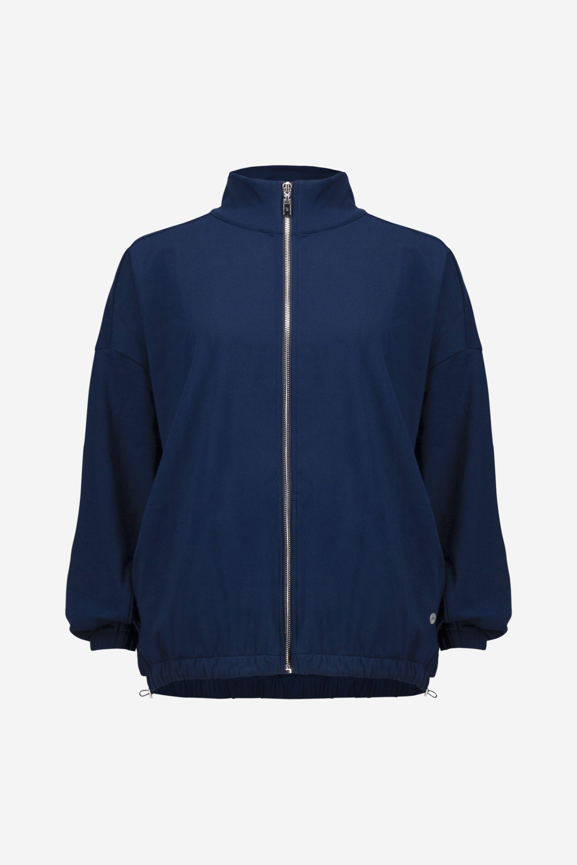 Chaqueta de exterior de nailon elástico boxy con cuello falso azul indigo 261647