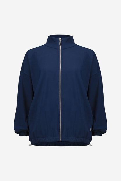 Chaqueta de exterior de nailon elástico boxy con cuello falso azul indigo 261647