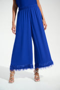 Pantalón culotte de pierna ancha con dobladillo de tejido flecos azul rey 261716