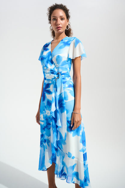 Vestido cruzado de gasa con estampado y detalle de volantes Azul/Vainilla 261739