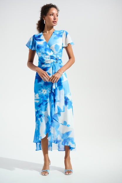 Vestido cruzado de gasa con estampado y detalle de volantes Azul/Vainilla 261739