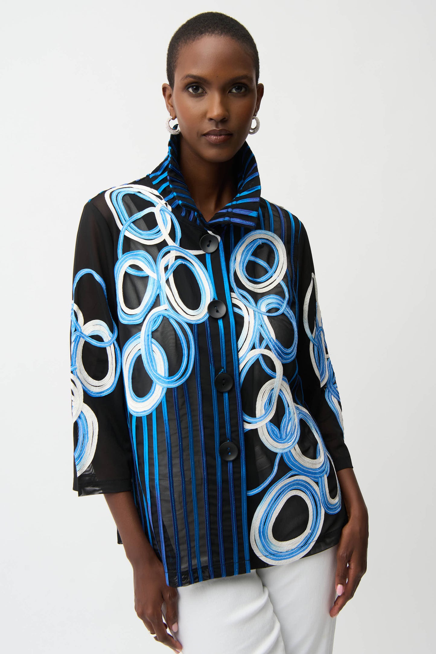 Chaqueta de raso y malla de soutache con mangas campana Negro/Multi 261904