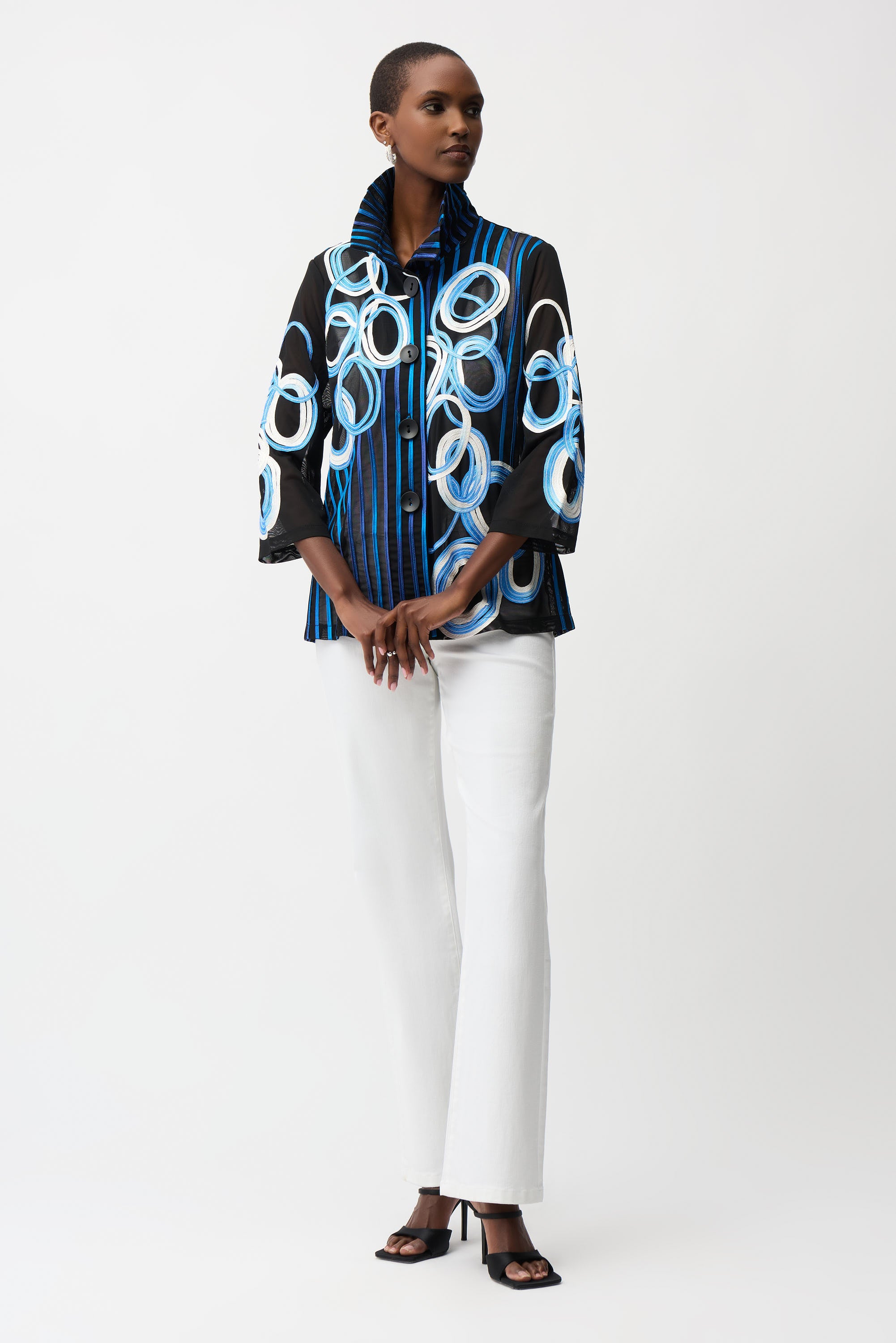 Chaqueta de raso y malla de soutache con mangas campana Negro/Multi 261904