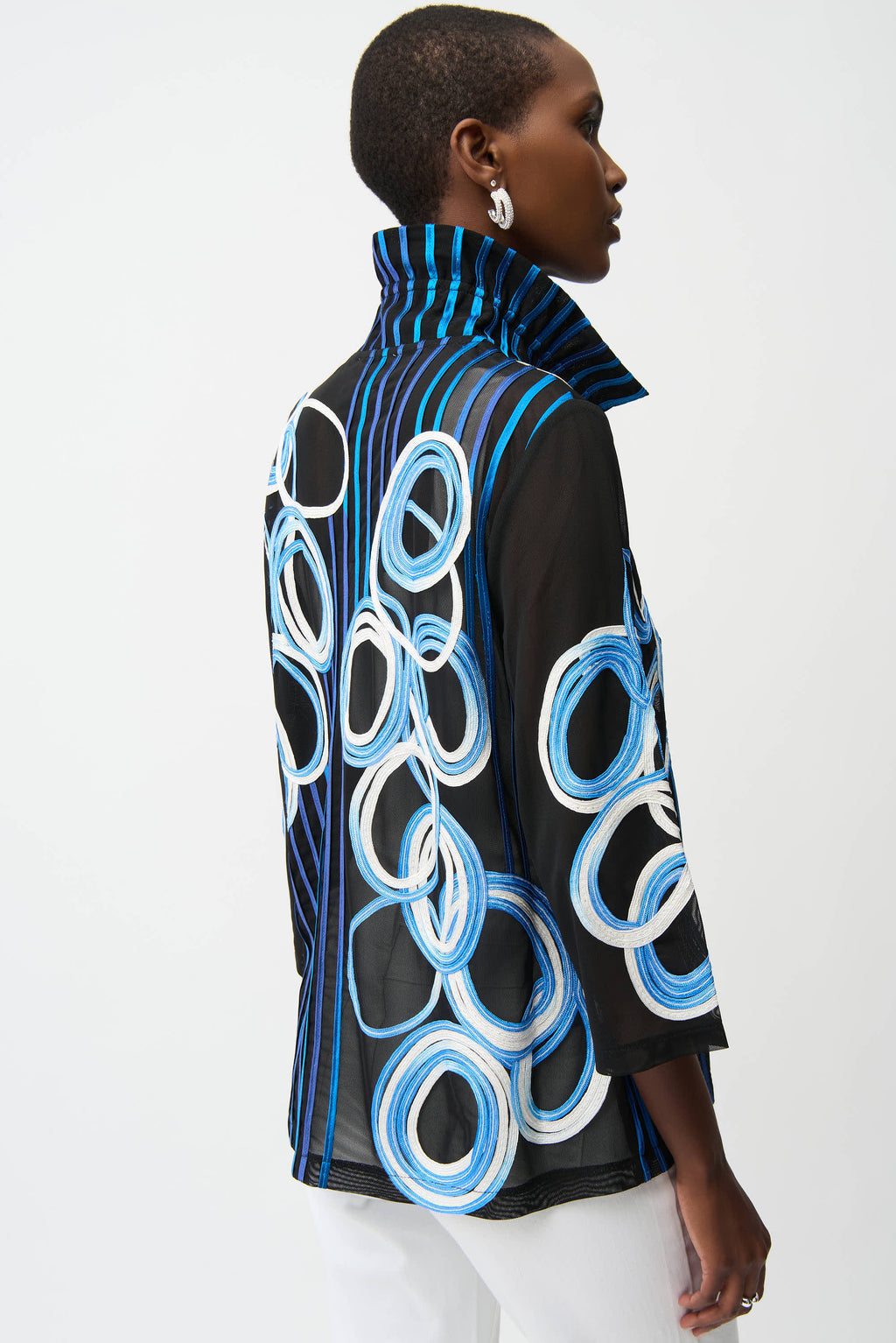 Chaqueta de raso y malla de soutache con mangas campana Negro/Multi 261904
