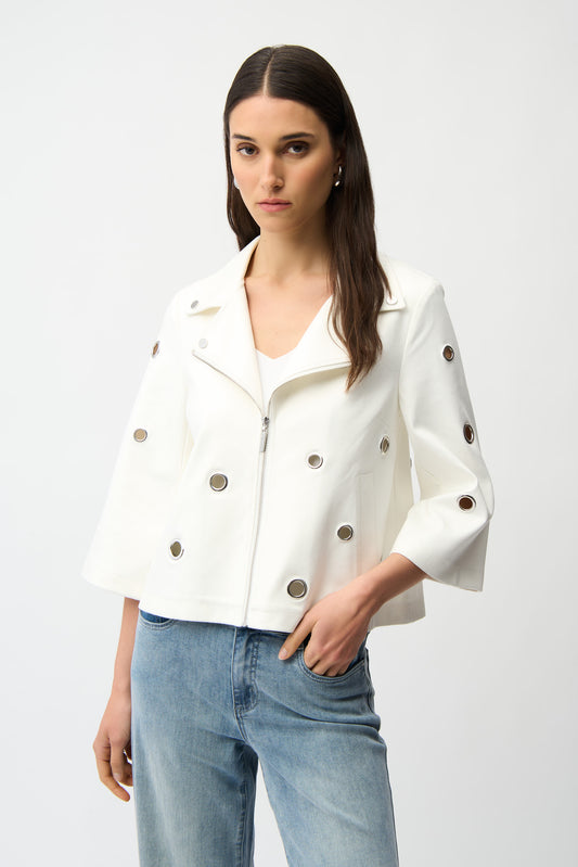 Chaqueta swing de ante sintético laminado con ojales vainilla 261905