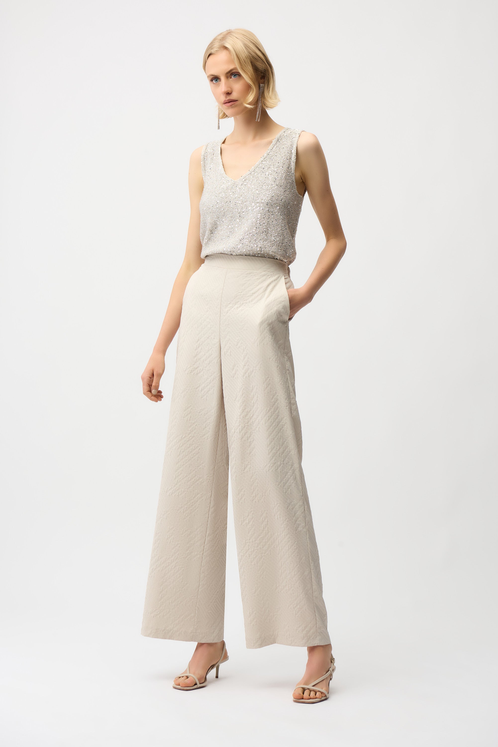 Blusa con cuello en V de hilo de lentejuelas piedra de la luna 261914