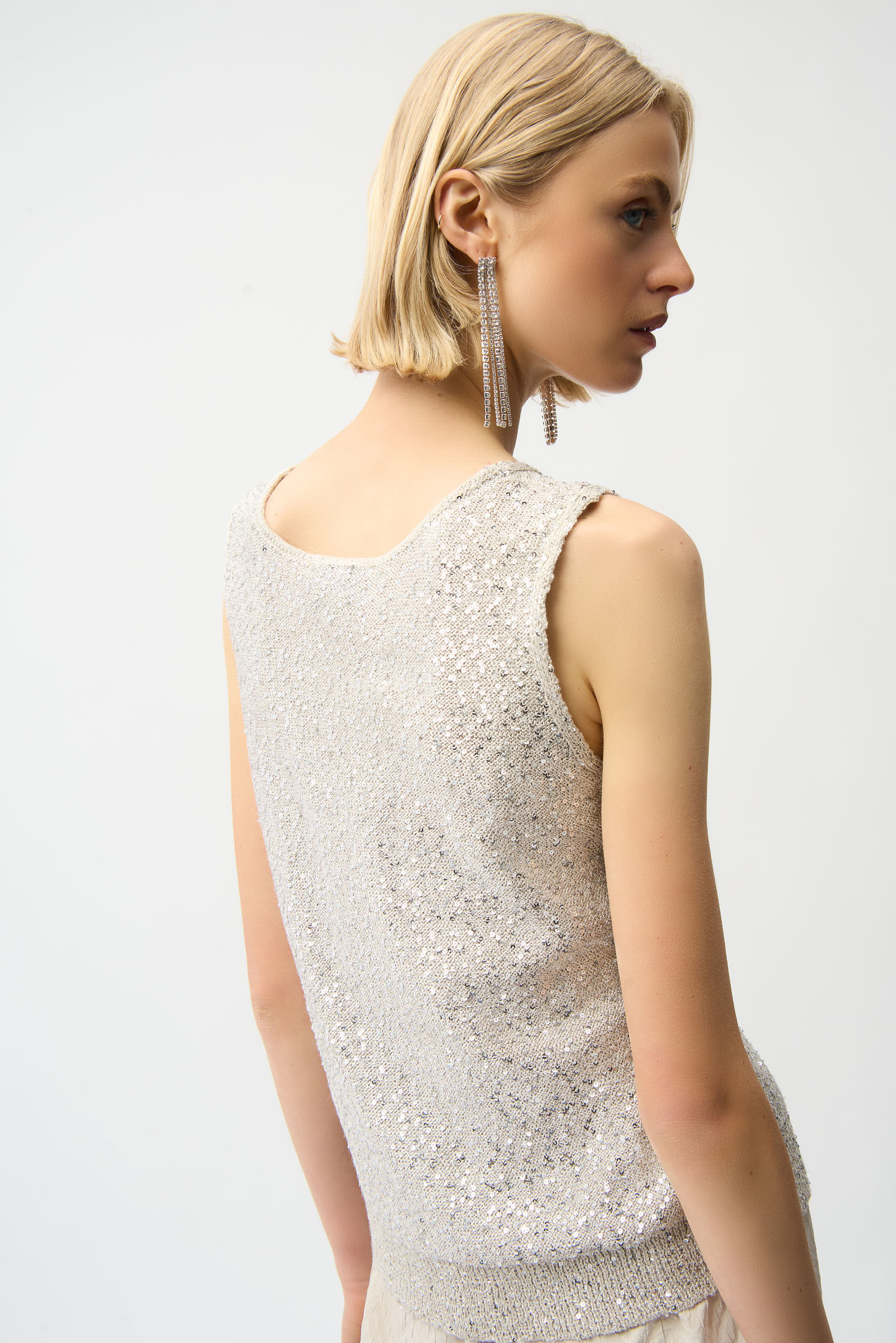 Blusa con cuello en V de hilo de lentejuelas piedra de la luna 261914