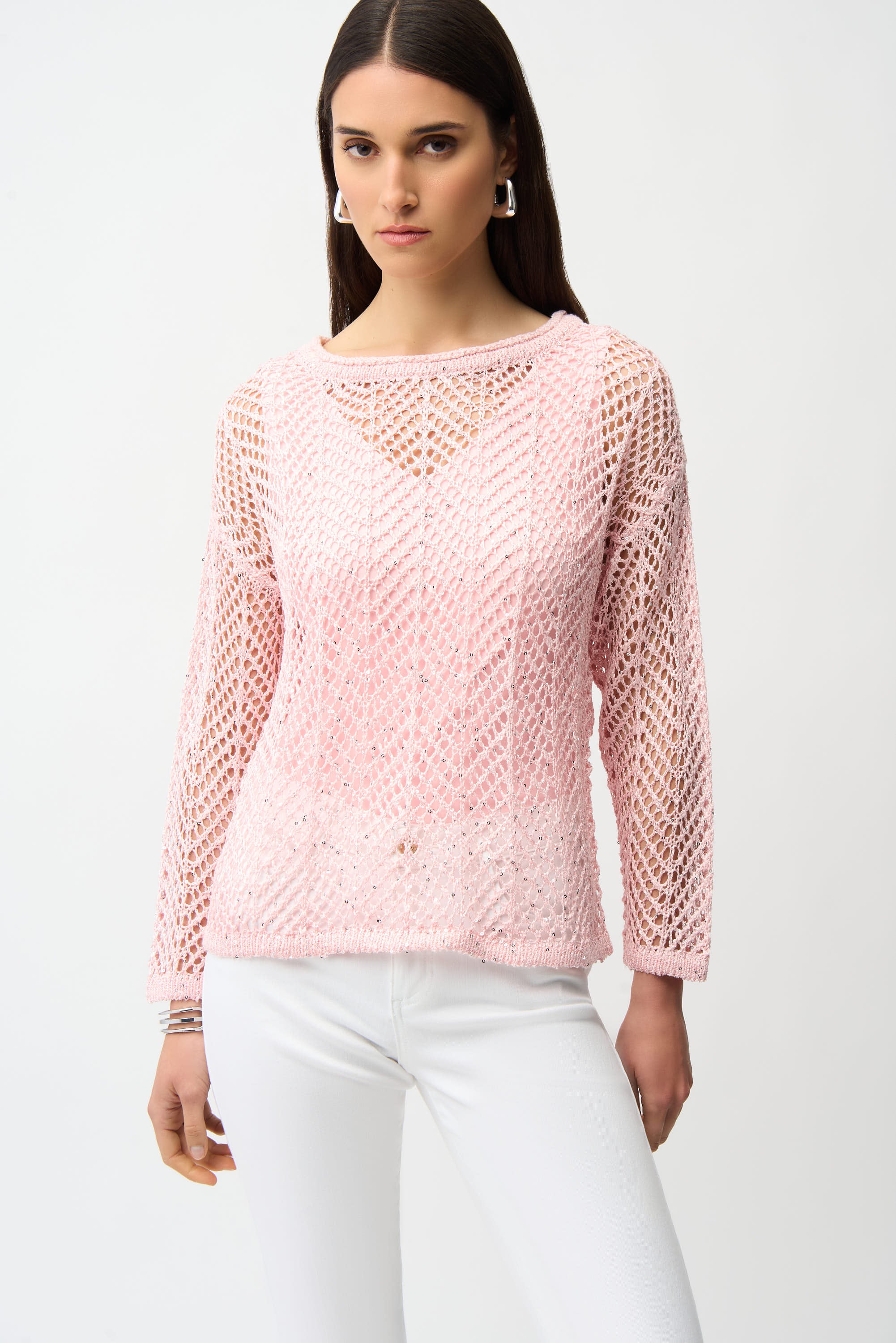 Jersey de manga larga con textura de chevron rosa pétalo 261915