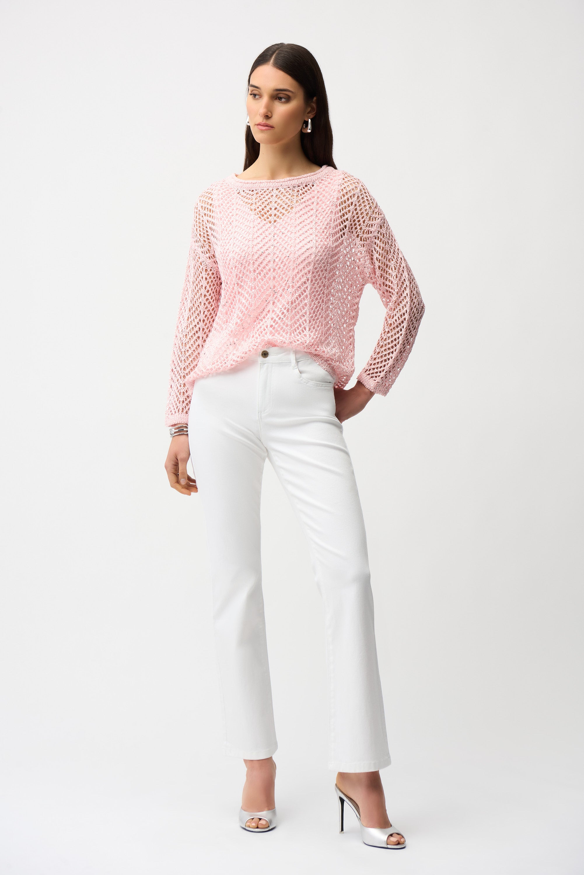 Jersey de manga larga con textura de chevron rosa pétalo 261915