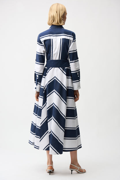 Vestido camisero con estampado de rayas de algodón azul Marino y blanco 261936
