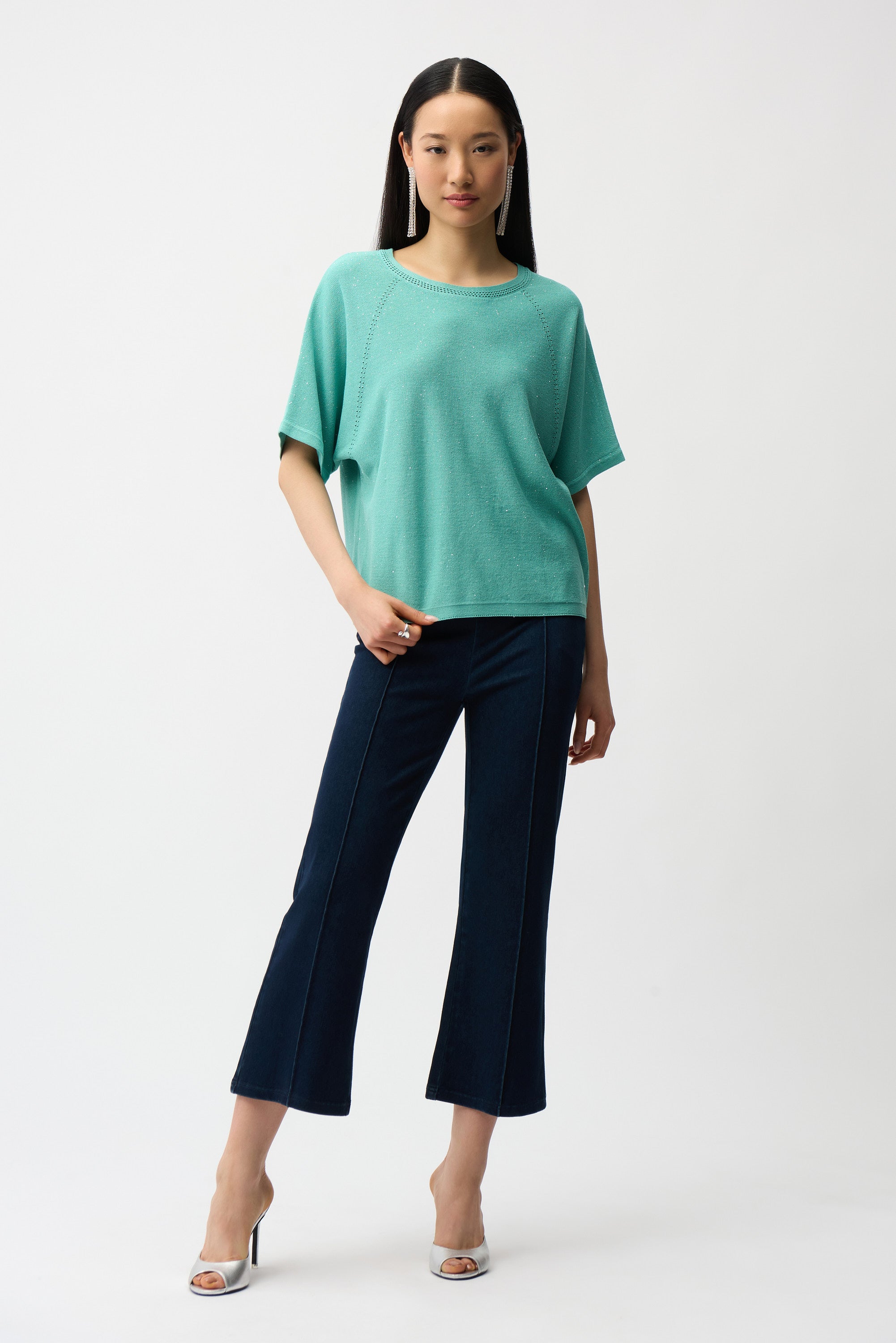 Jeans cortos acampanados de punto Azul vaquero oscuro 261953