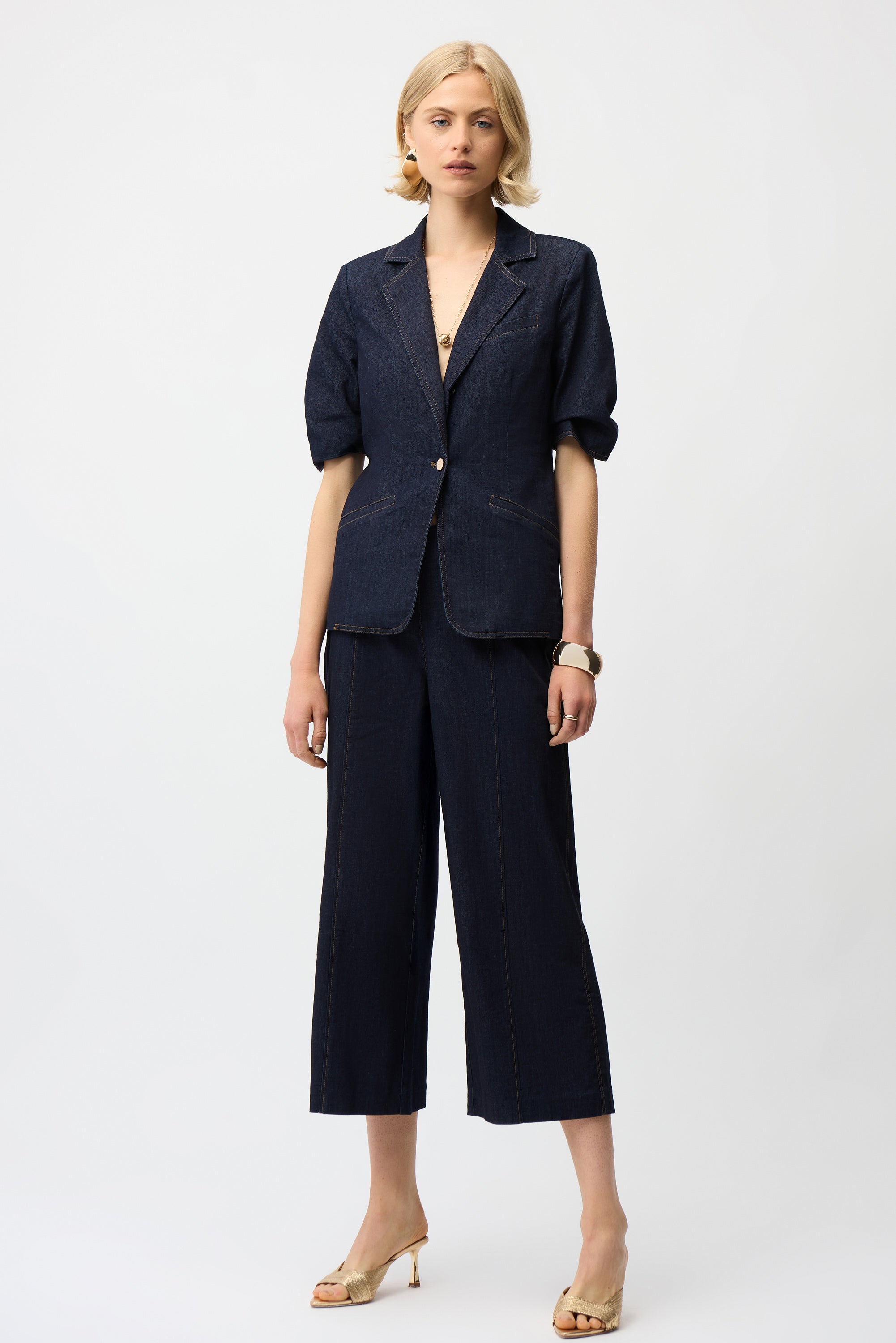 Jeans culotte con cremallera lateral expuesta azul oscuro 261955