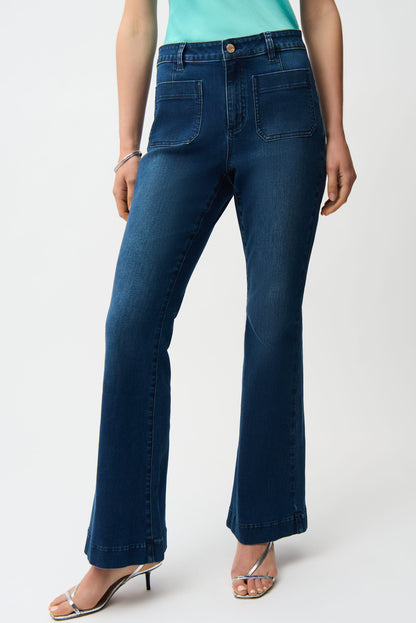 Jeans acampanados con bolsillos de parche azul vaquero medio 261956