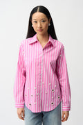 Blusa boxy de algodón elástico de rayas sorbete Rosa y Vainilla 261966