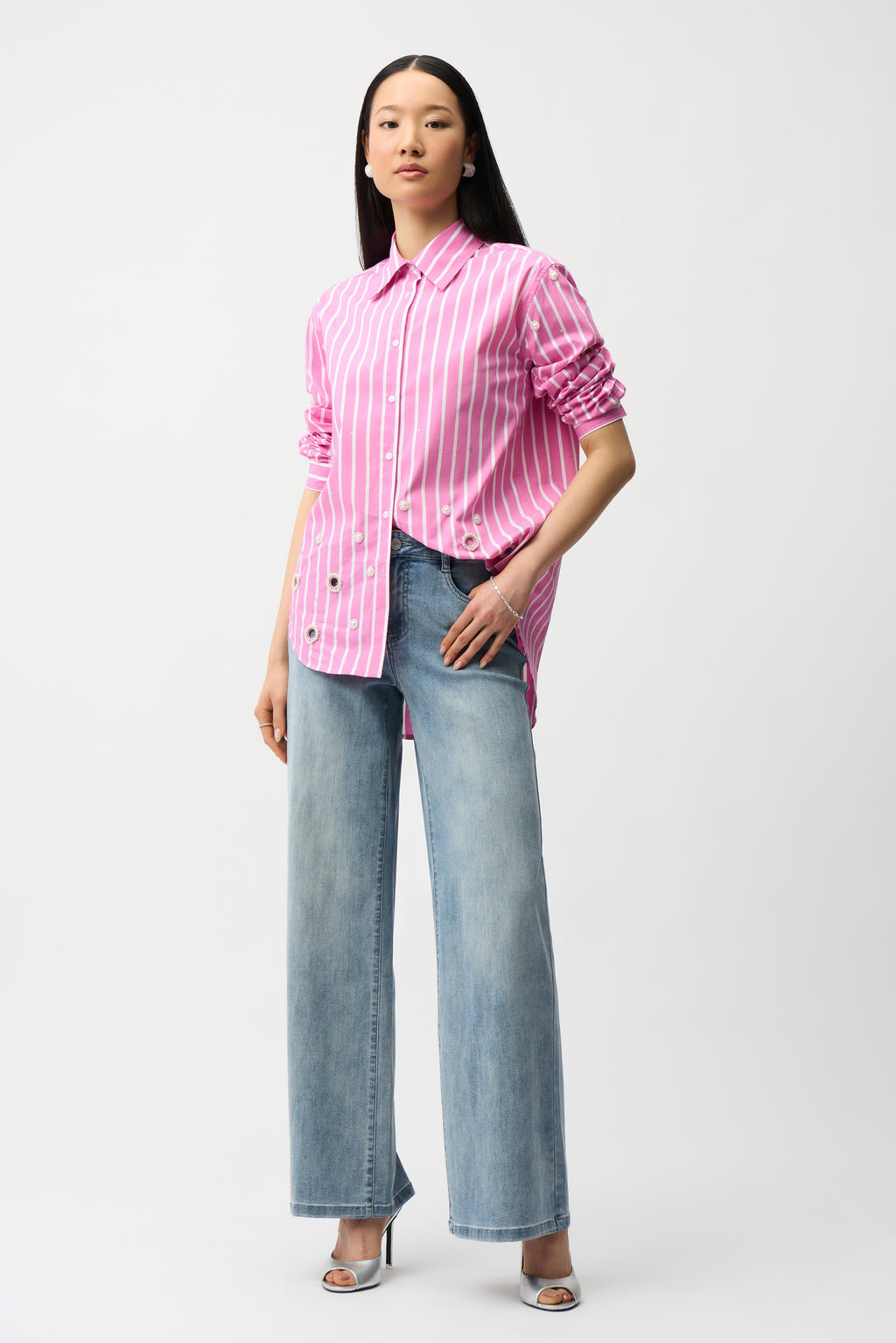 Blusa boxy de algodón elástico de rayas sorbete Rosa y Vainilla 261966