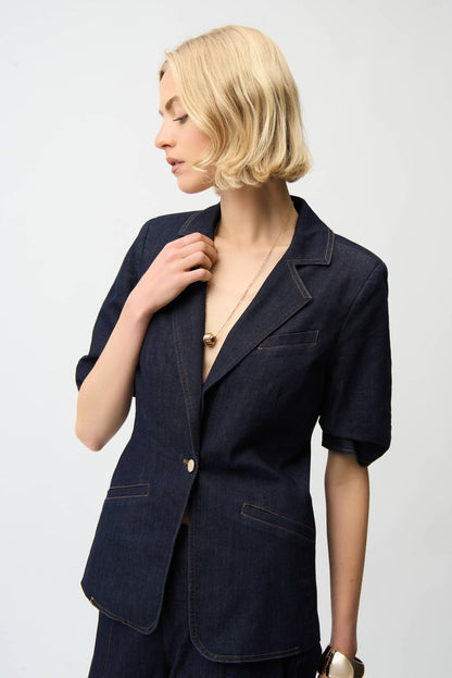 Blazer ajustado de mezclilla azul oscuro 261968