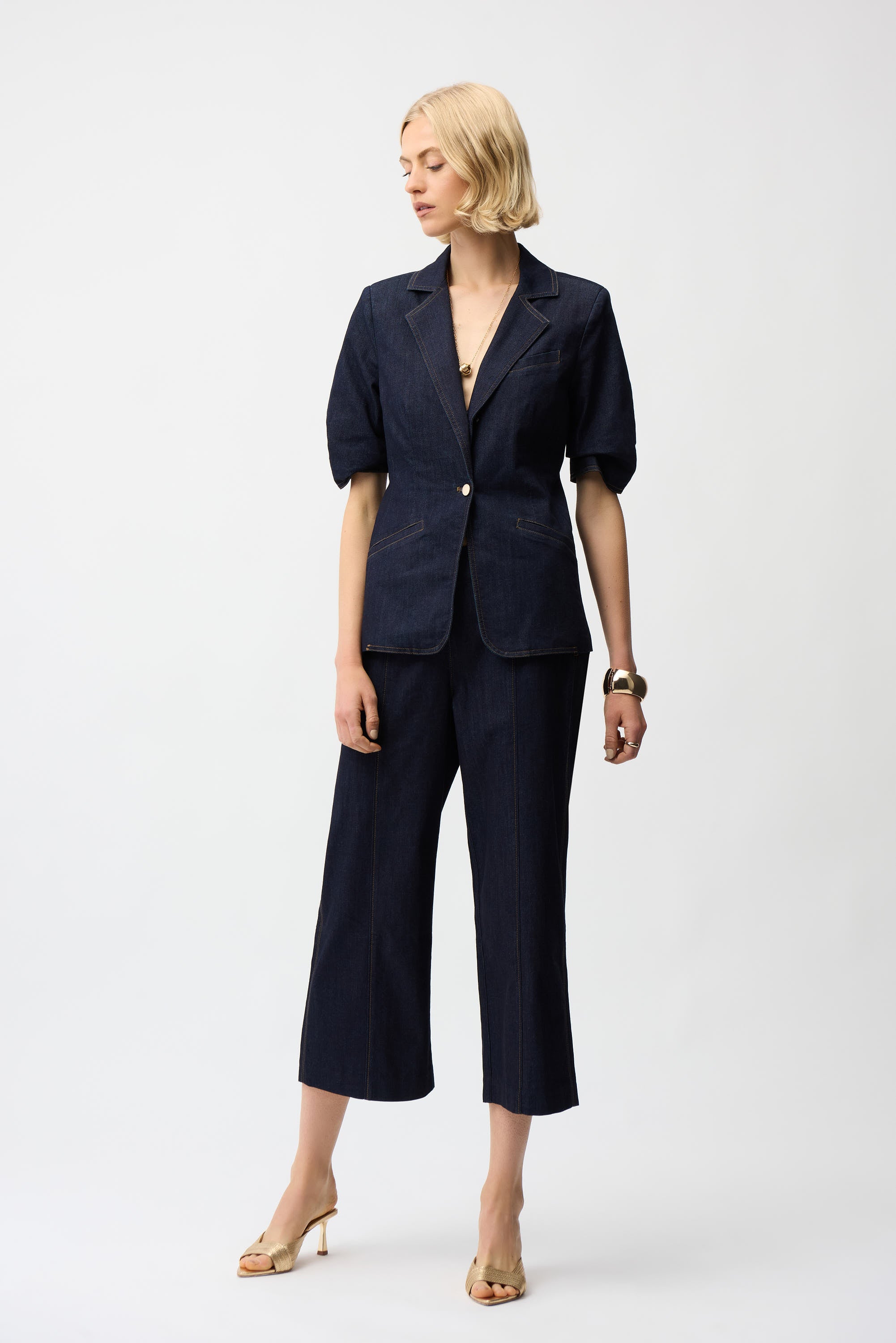 Blazer ajustado de mezclilla azul oscuro 261968