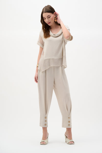 Pantalón de pierna tipo barril en tejido de gasa sin cierres beige piedra de luna 262044