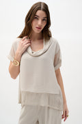 Blusa boxy con malla con escote fluido beige piedra de luna 262045