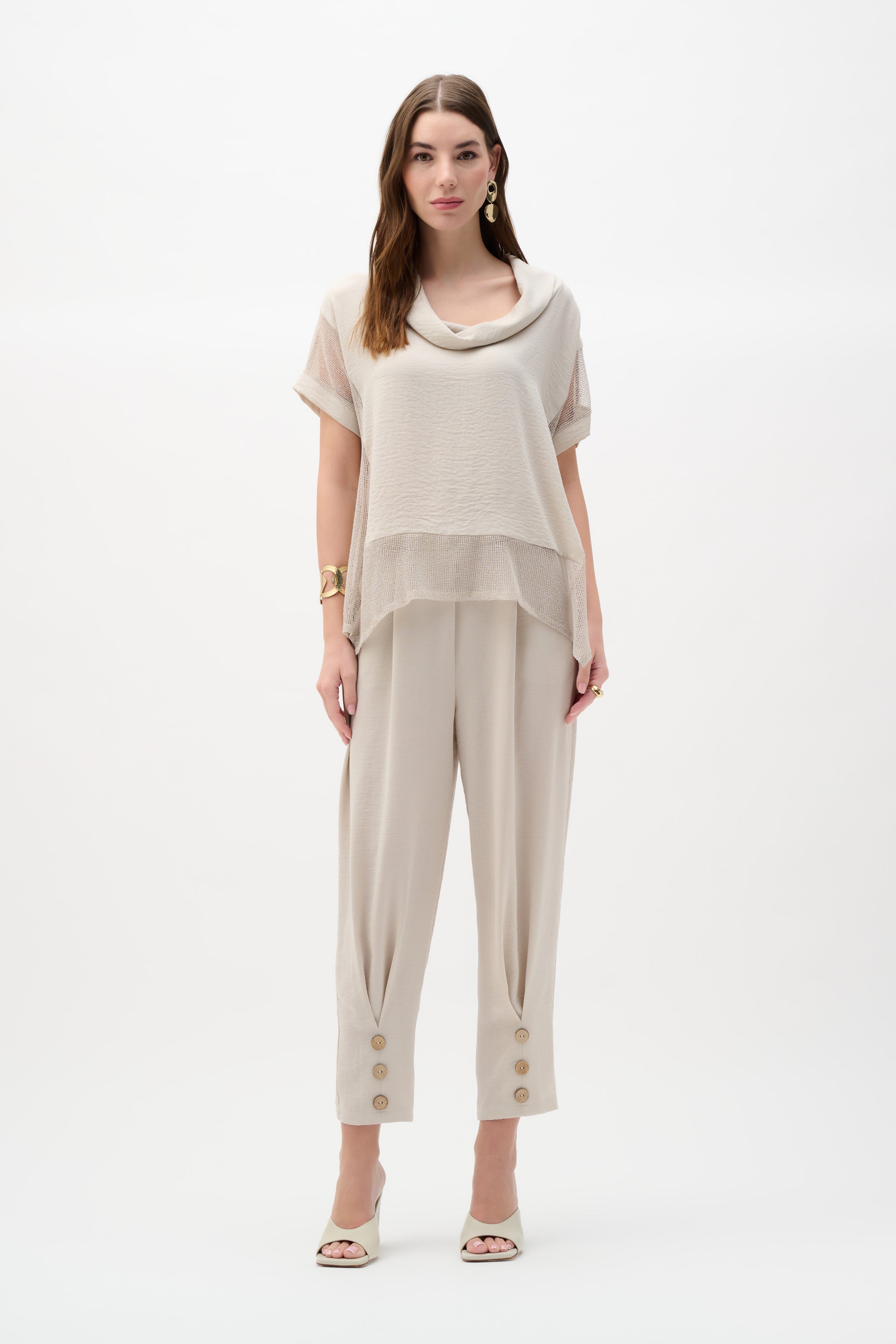 Blusa boxy con malla con escote fluido beige piedra de luna 262045
