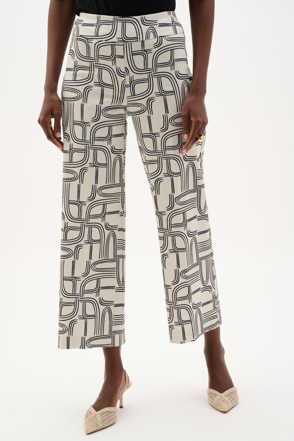 Pantalón de pierna ancha con estampado geométrico marino y vainilla 262048