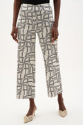Pantalón de pierna ancha con estampado geométrico marino y vainilla 262048