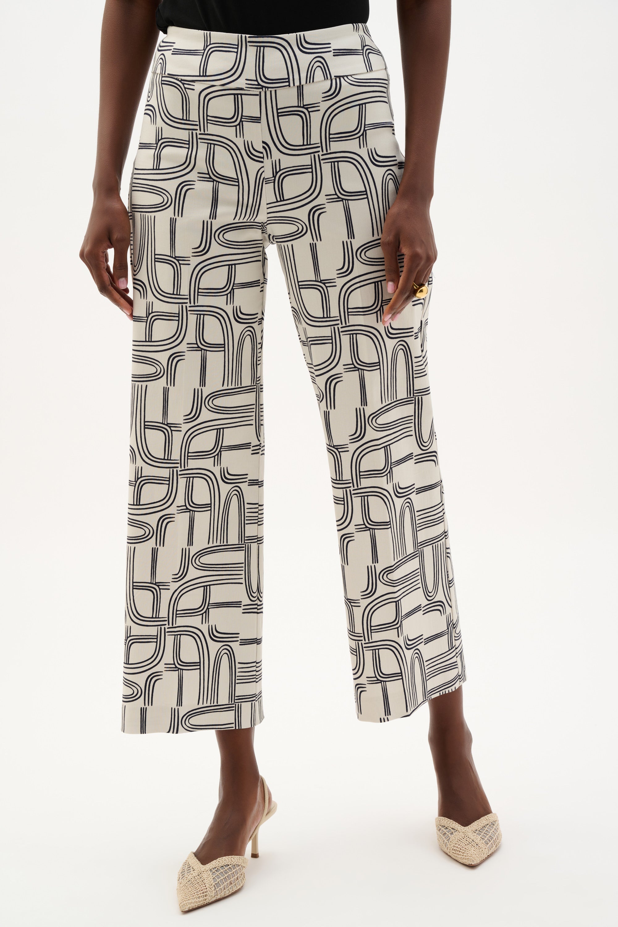 Pantalón de pierna ancha con estampado geométrico marino y vainilla 262048