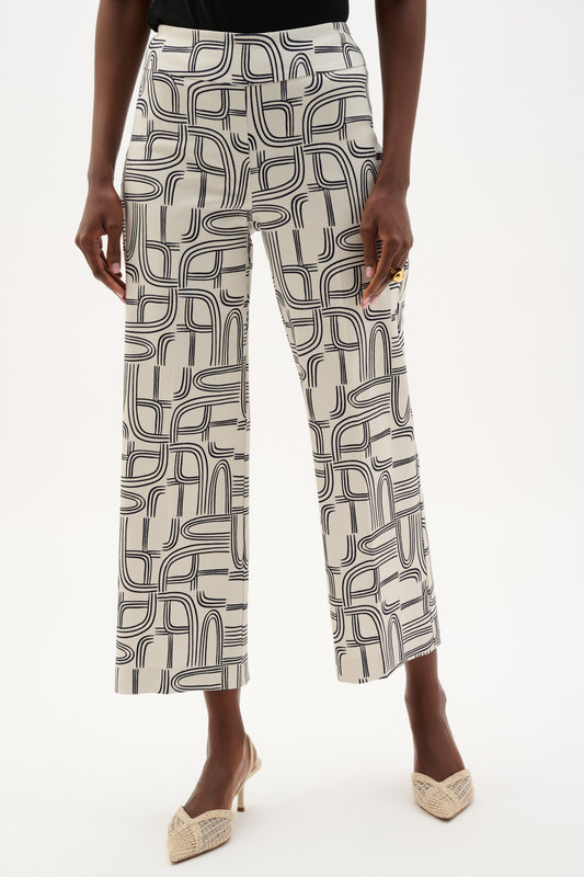 Pantalón de pierna ancha con estampado geométrico marino y vainilla 262048