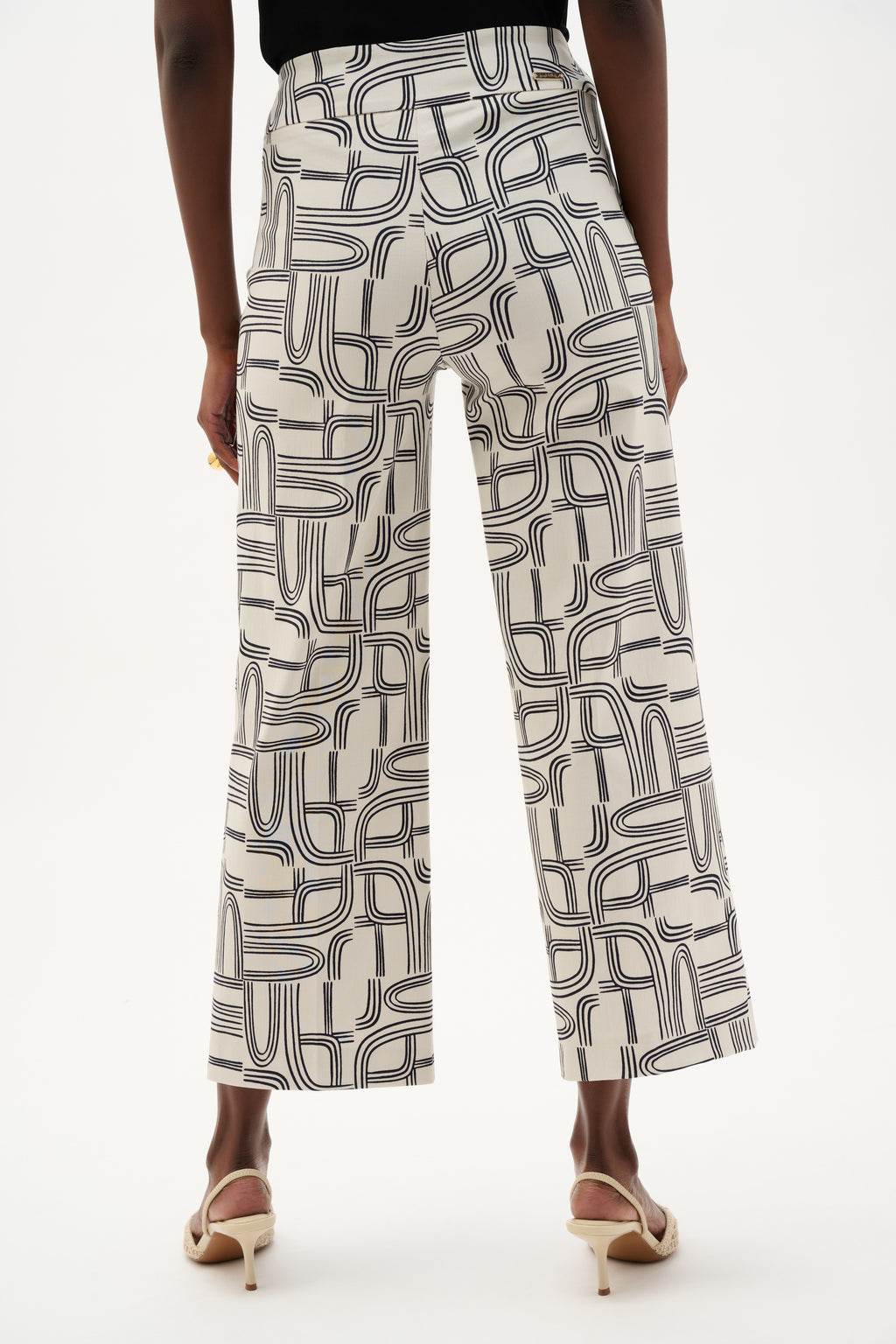 Pantalón de pierna ancha con estampado geométrico marino y vainilla 262048