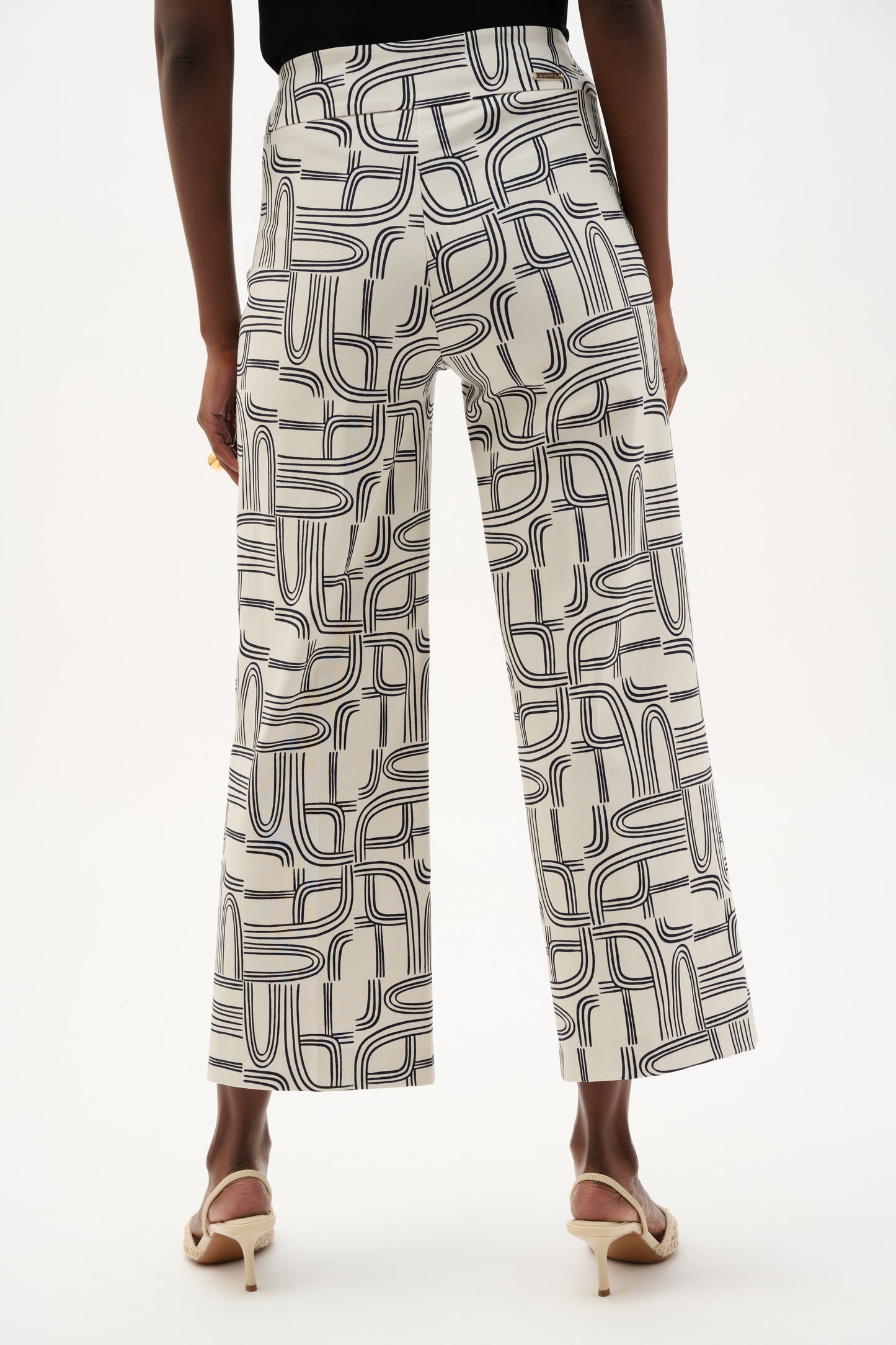 Pantalón de pierna ancha con estampado geométrico marino y vainilla 262048
