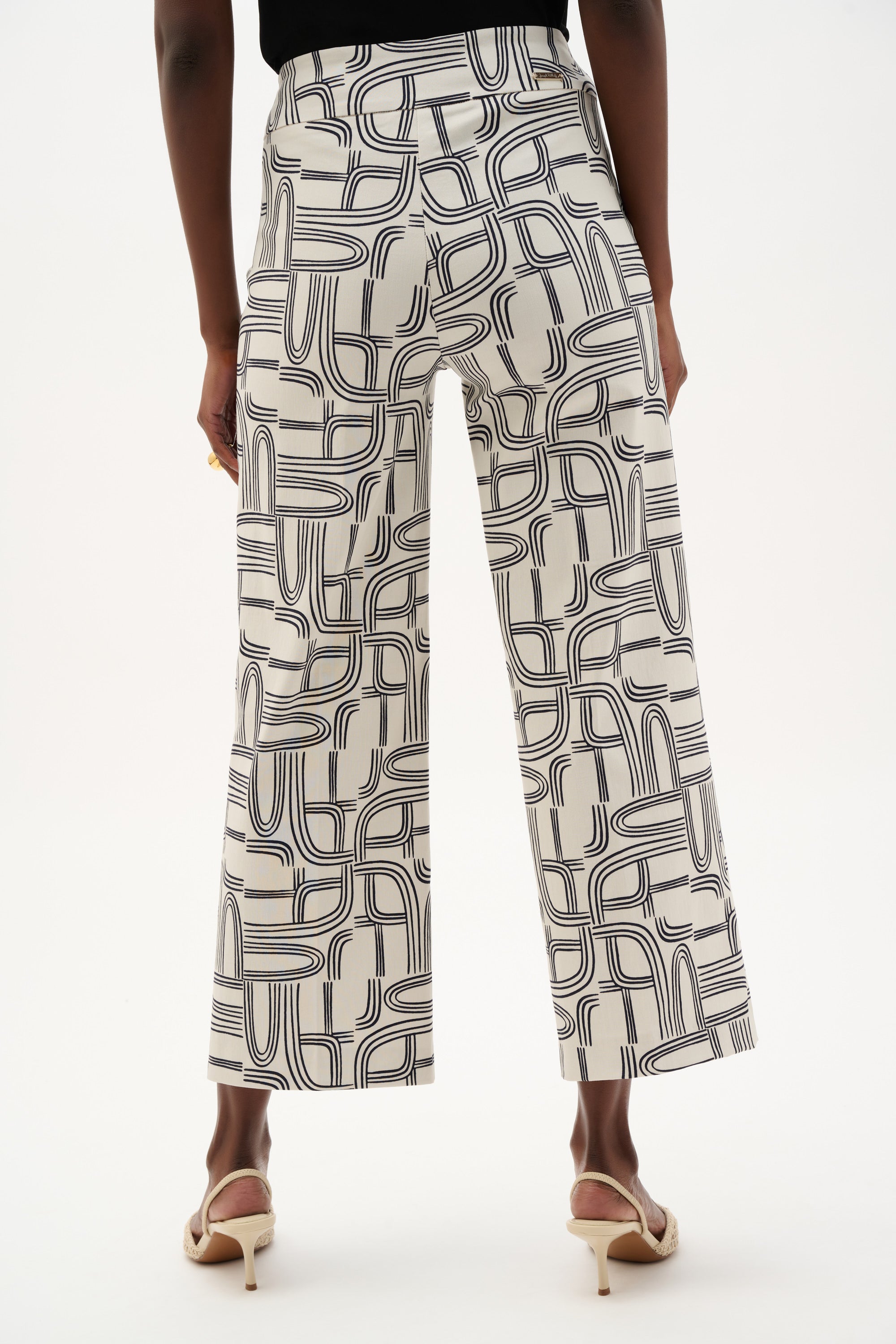 Pantalón de pierna ancha con estampado geométrico marino y vainilla 262048