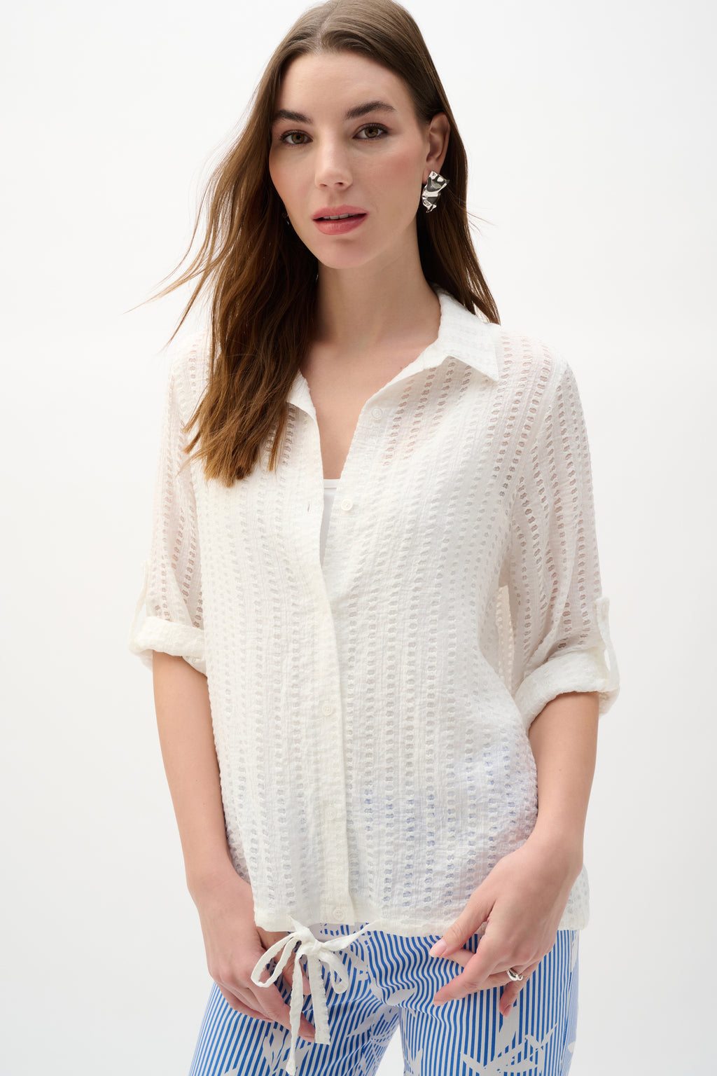 Blusa con dobladillo con cordón vainilla 262062