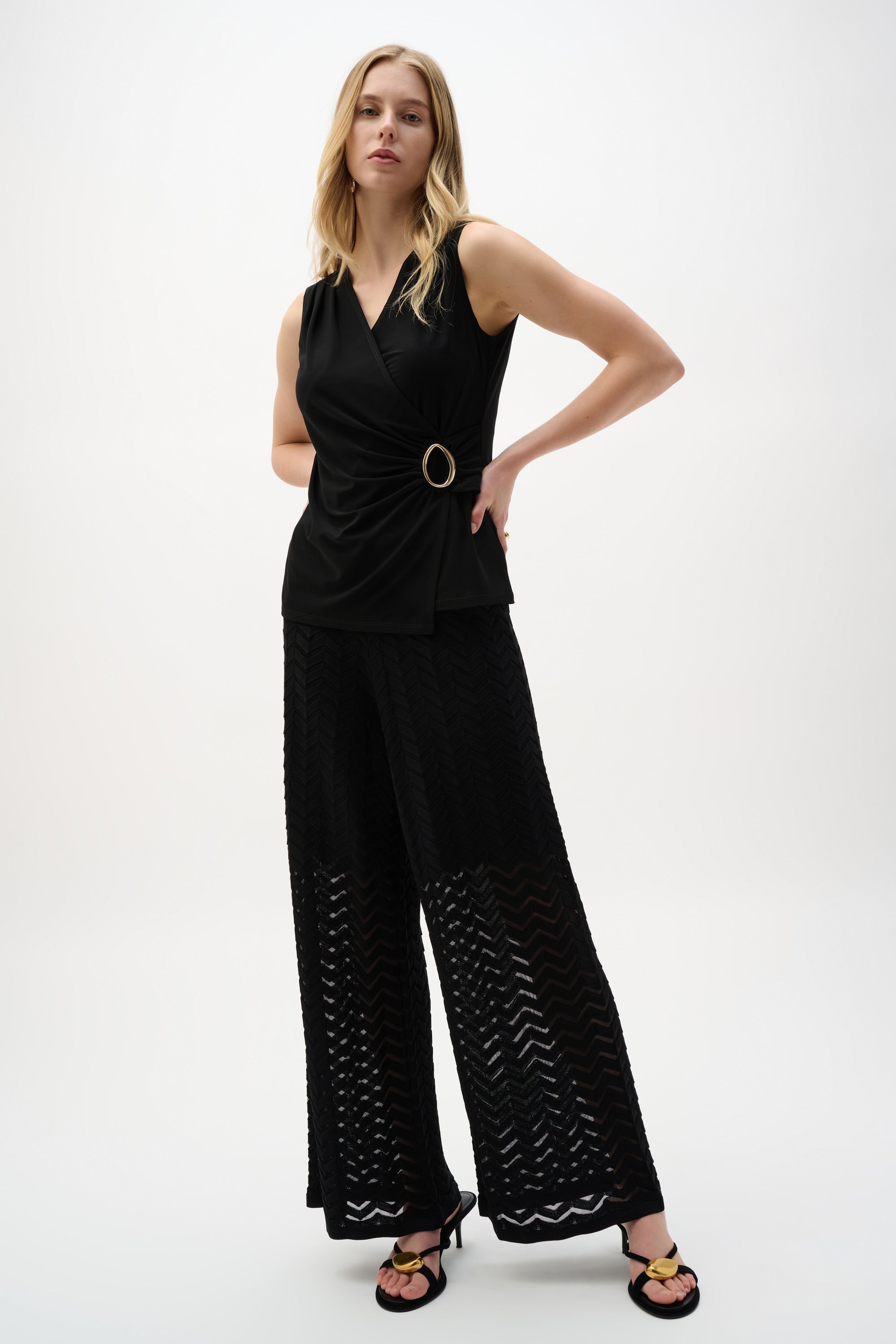 Blusa cruzada ajustado negro 262072
