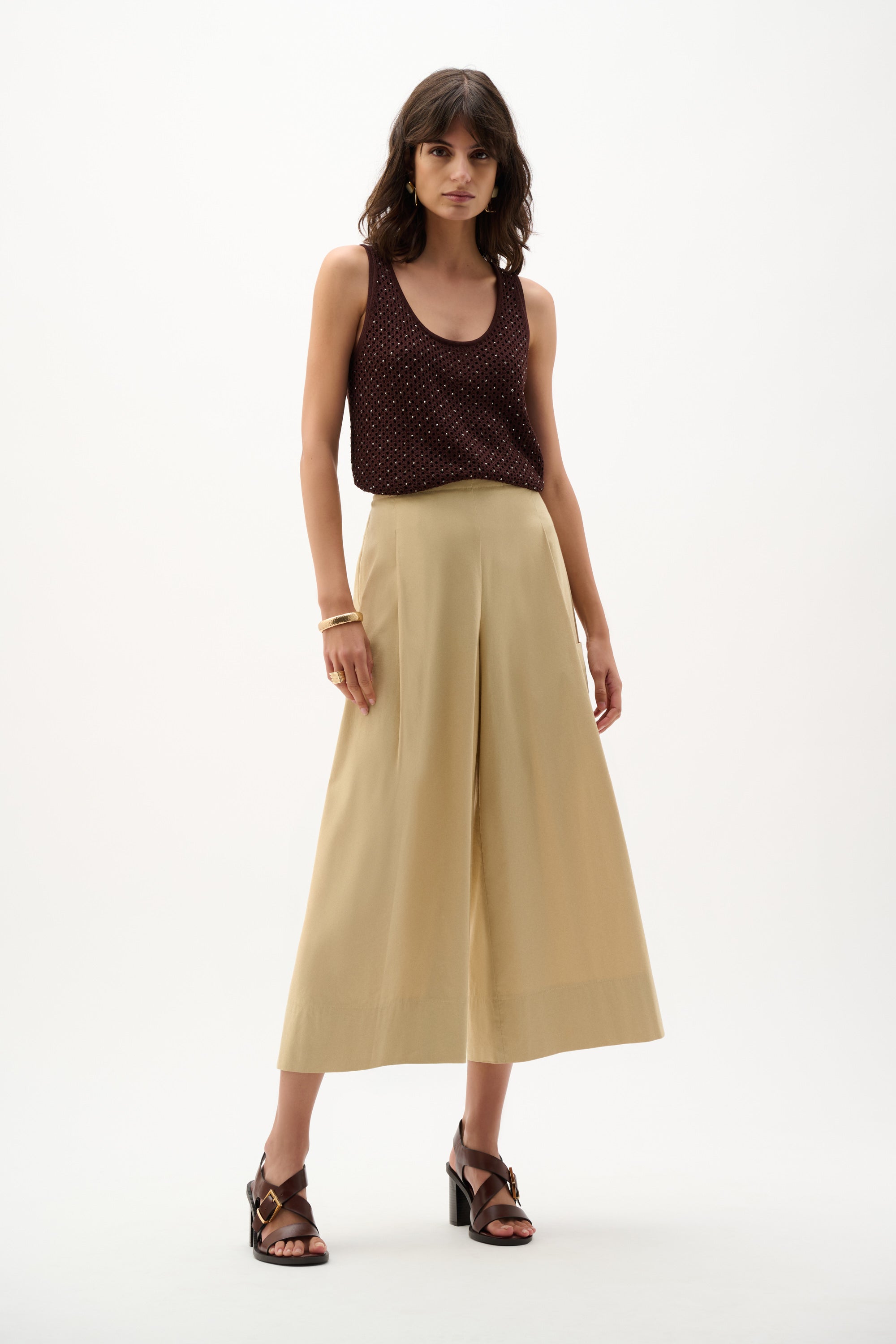 Pantalón tipo culotte elásticos sin cierres beige 262083