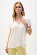 Blusa con bajo asimétrico a capas y cuello de camisa blanco 262148