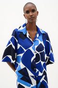 Blusa recta en tejido reciclado con estampado abstracto azul 262154
