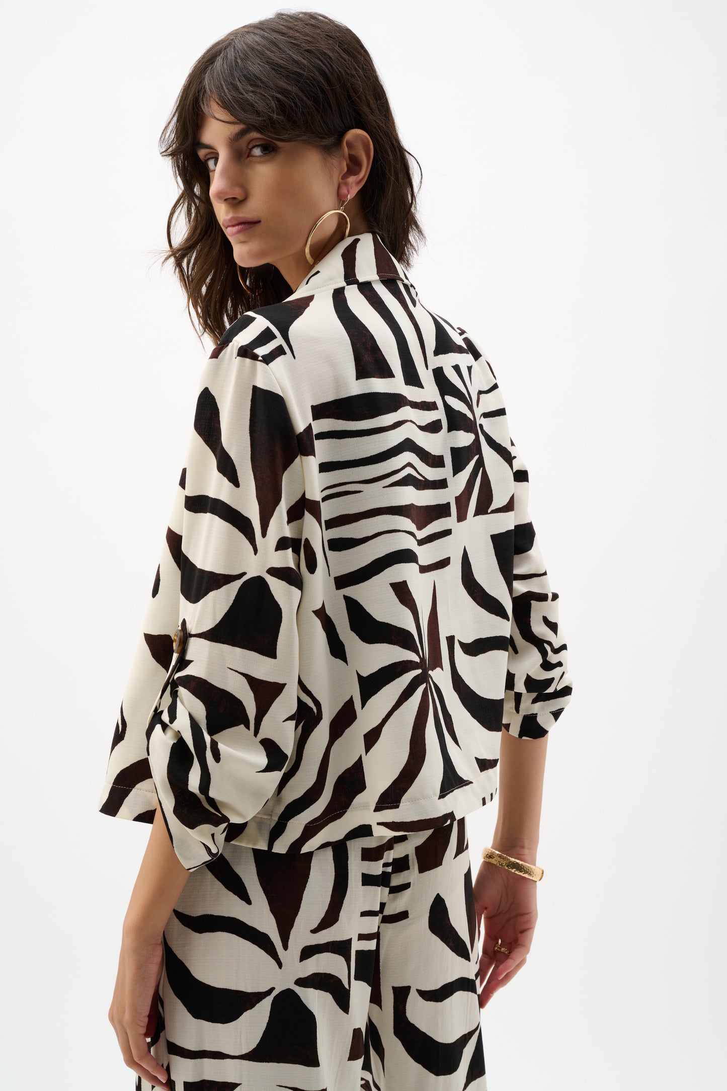 Blazer boxy con estampado tropical beige 262193