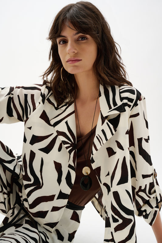 Blazer boxy con estampado tropical beige 262193