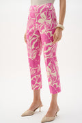 Pantalón crop sin cierres con estampado floral beige y rosa 262205