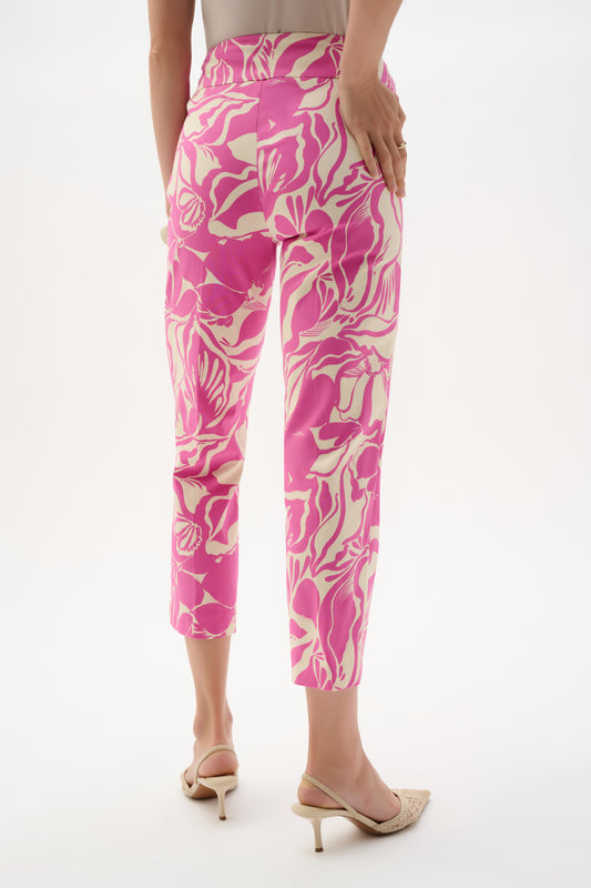 Pantalón crop sin cierres con estampado floral beige y rosa 262205