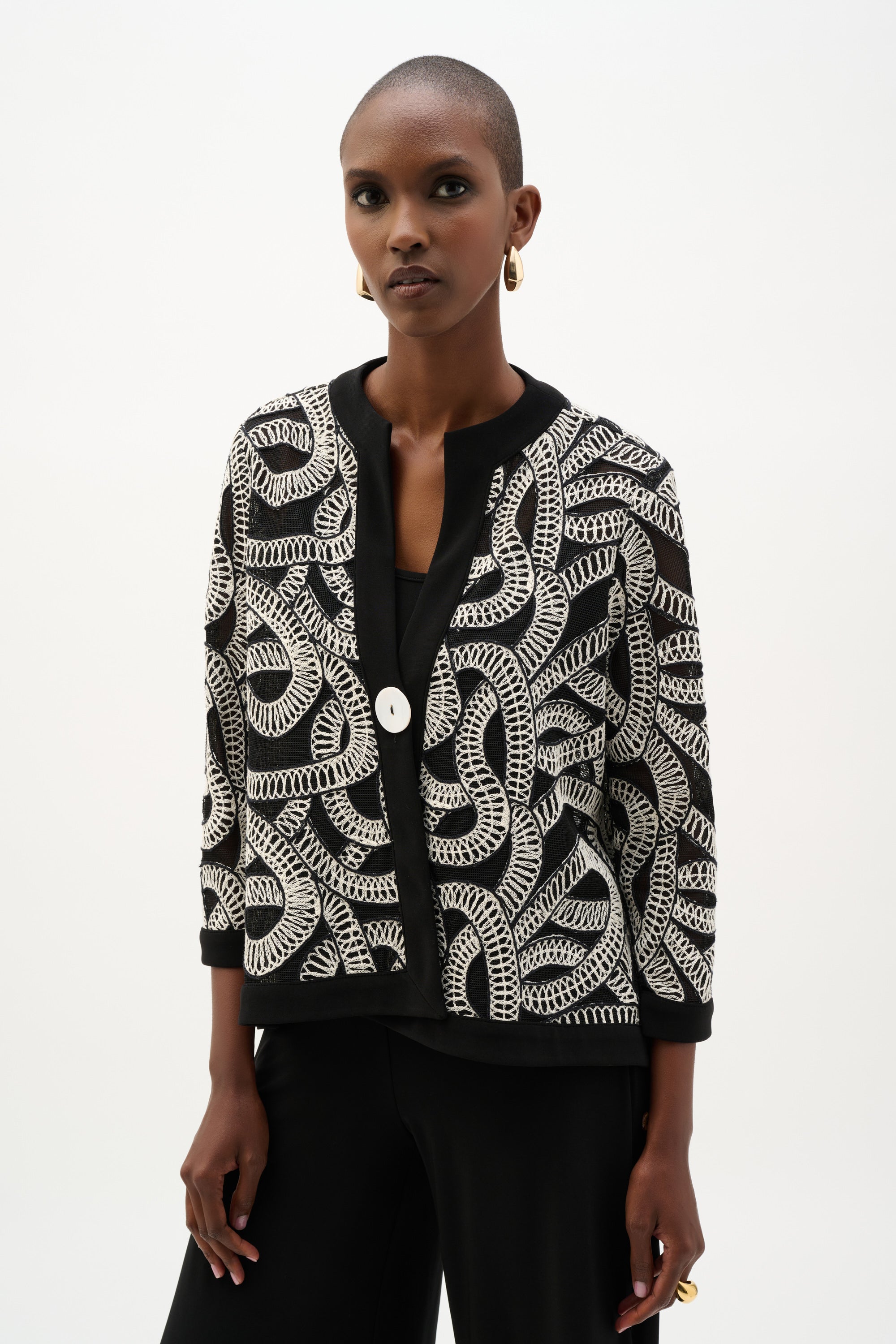 Chaqueta estampado abstracto y malla negro y vainilla 262207